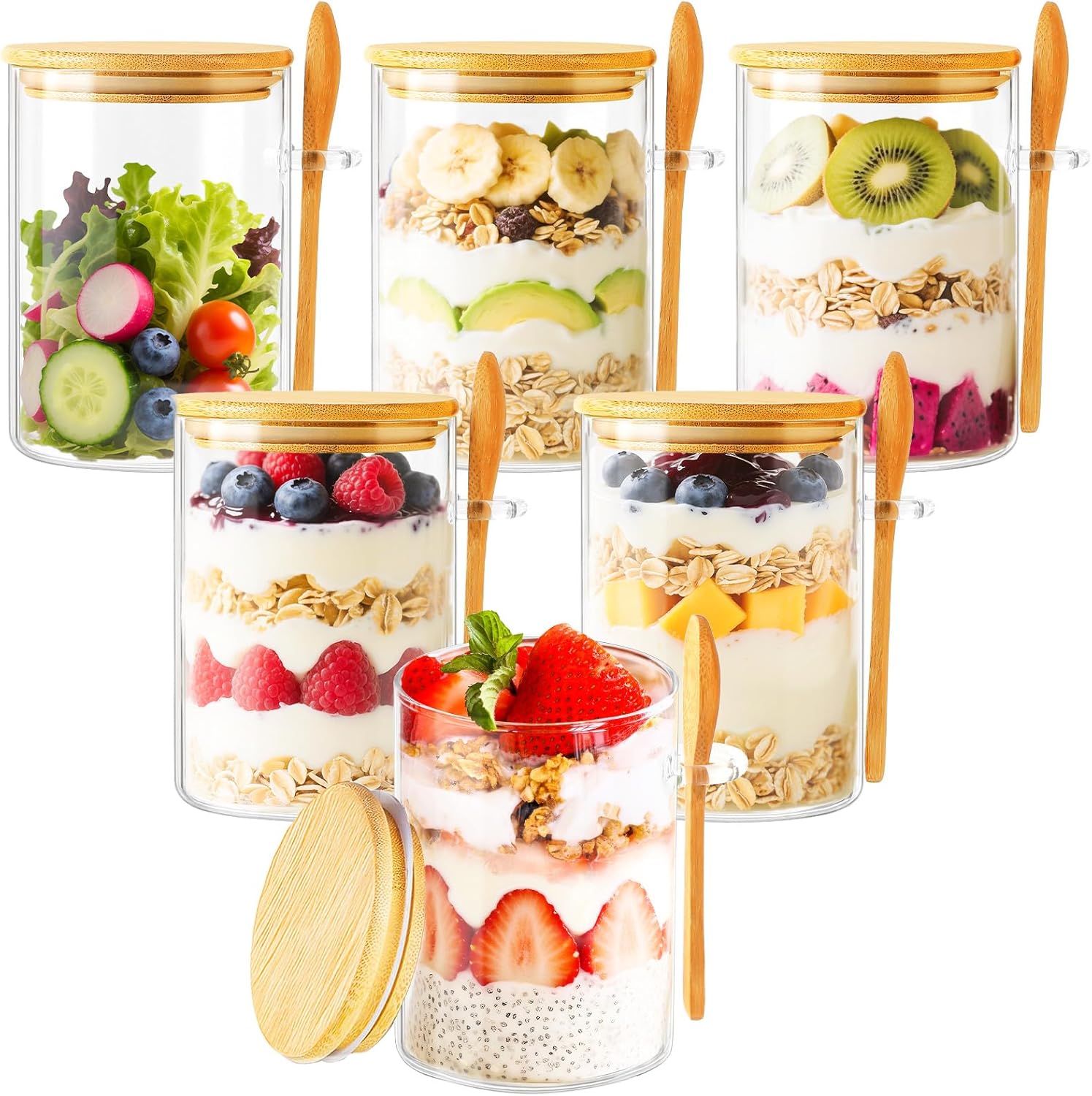 Meal Prep Containers - 6 Pack Overnight Oats Containers with