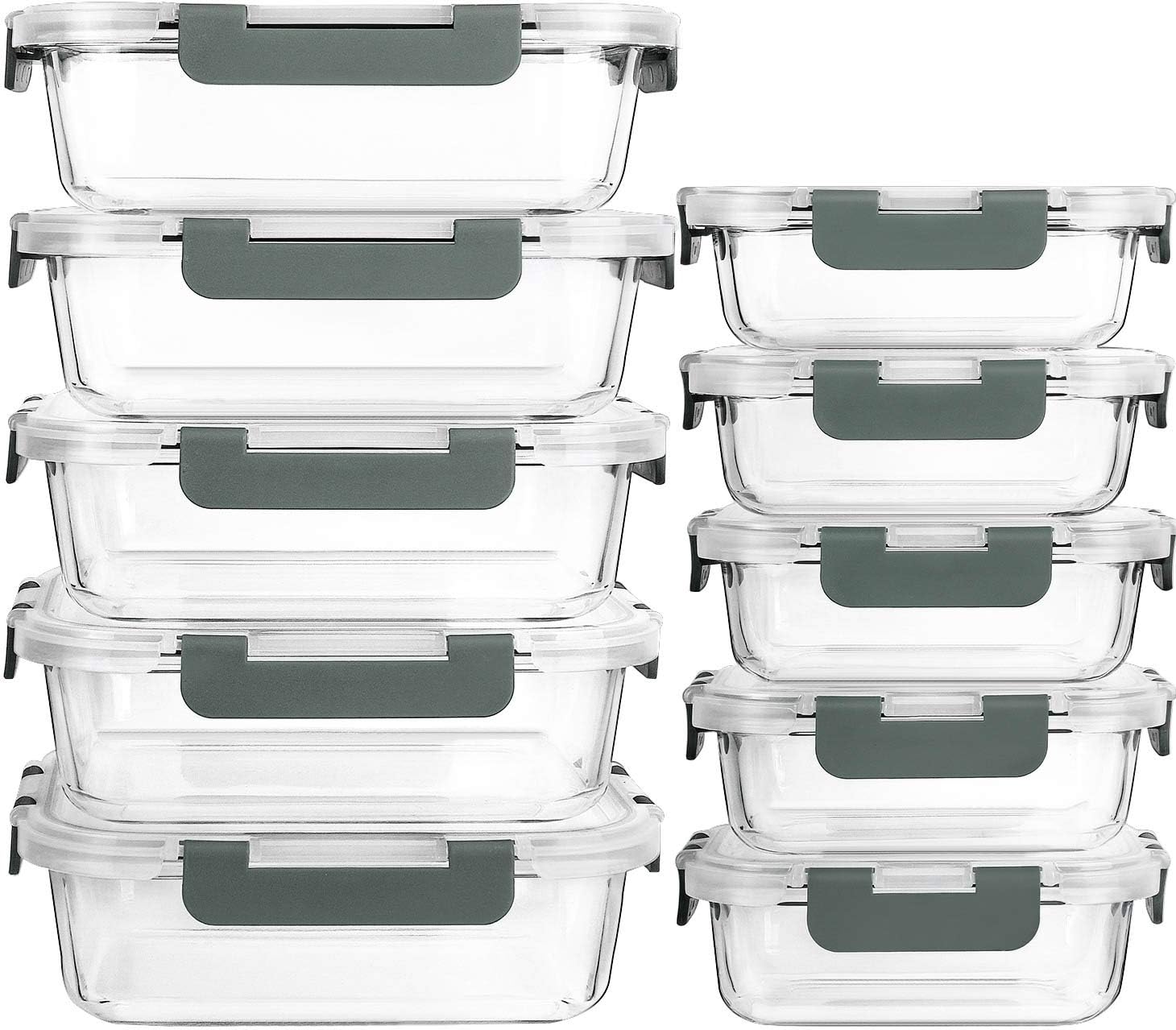 Meal Prep Containers - 10-Pack Glass Meal Prep Containers with