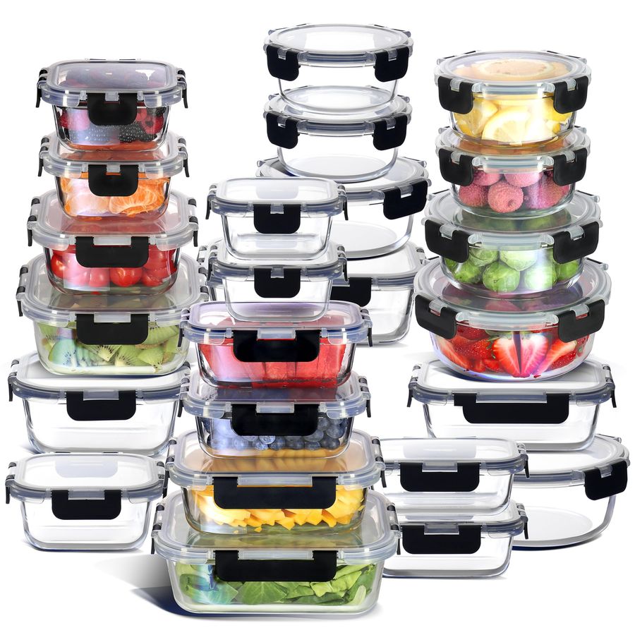 Meal Prep Containers - 48pc Glass Storage Containers with Lids,