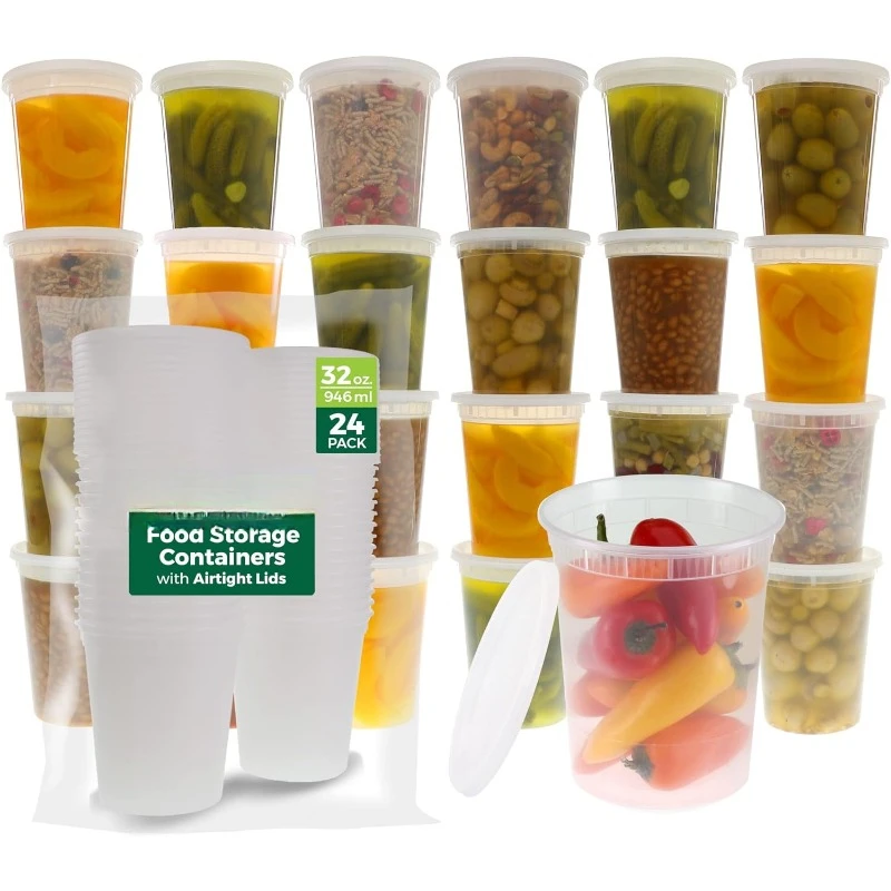 Meal Prep Containers - [24 Set] 8oz-32 Oz Plastic Deli