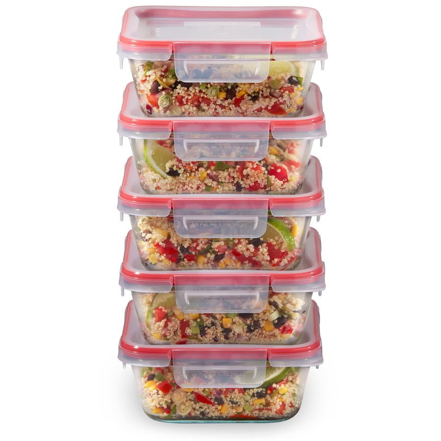 Meal Prep Containers - Freshlock 5Pack, 4 Cup Glass Food