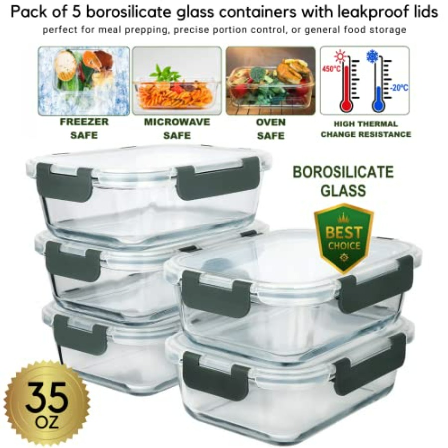 Glass Meal Prep Containers: 5  - Meal Prep Containers recensie en prijs