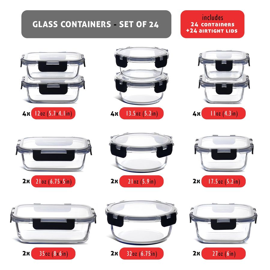 48pc Glass Storage Containers  - Meal Prep Containers recensie en prijs