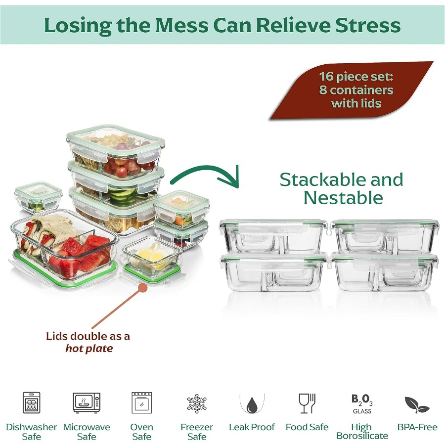 Glass Meal Prep Containers wit - Meal Prep Containers recensie en prijs